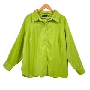 SUSAN GRAVER Top 1X Apple Green Peachskin Collared Button Up Longline Shirt